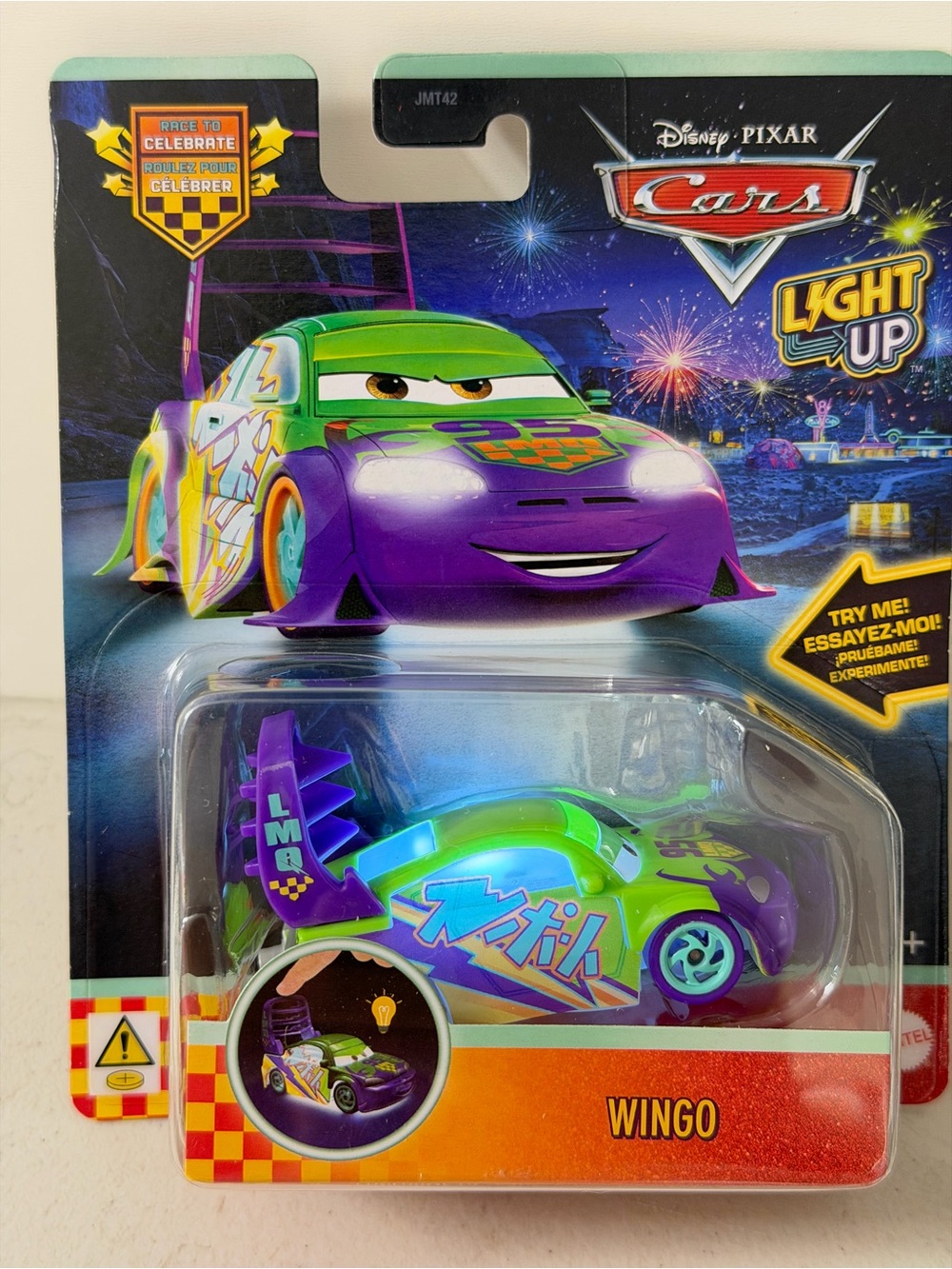 Mattel Cars Light Up Wingo - Green & Purple Toy Race Car